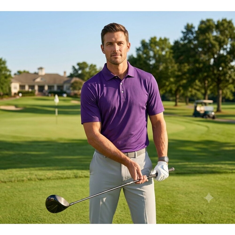 Pro Tour Cool Play Men L Purple Performance Golf Polo Moisture Wicking Short Slv
